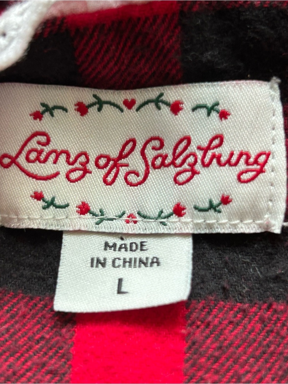 Vintage Lanz Of Salzburg Flannel Nightgown L Red Buffalo Plaid Granny Holiday - Picture 2 of 8